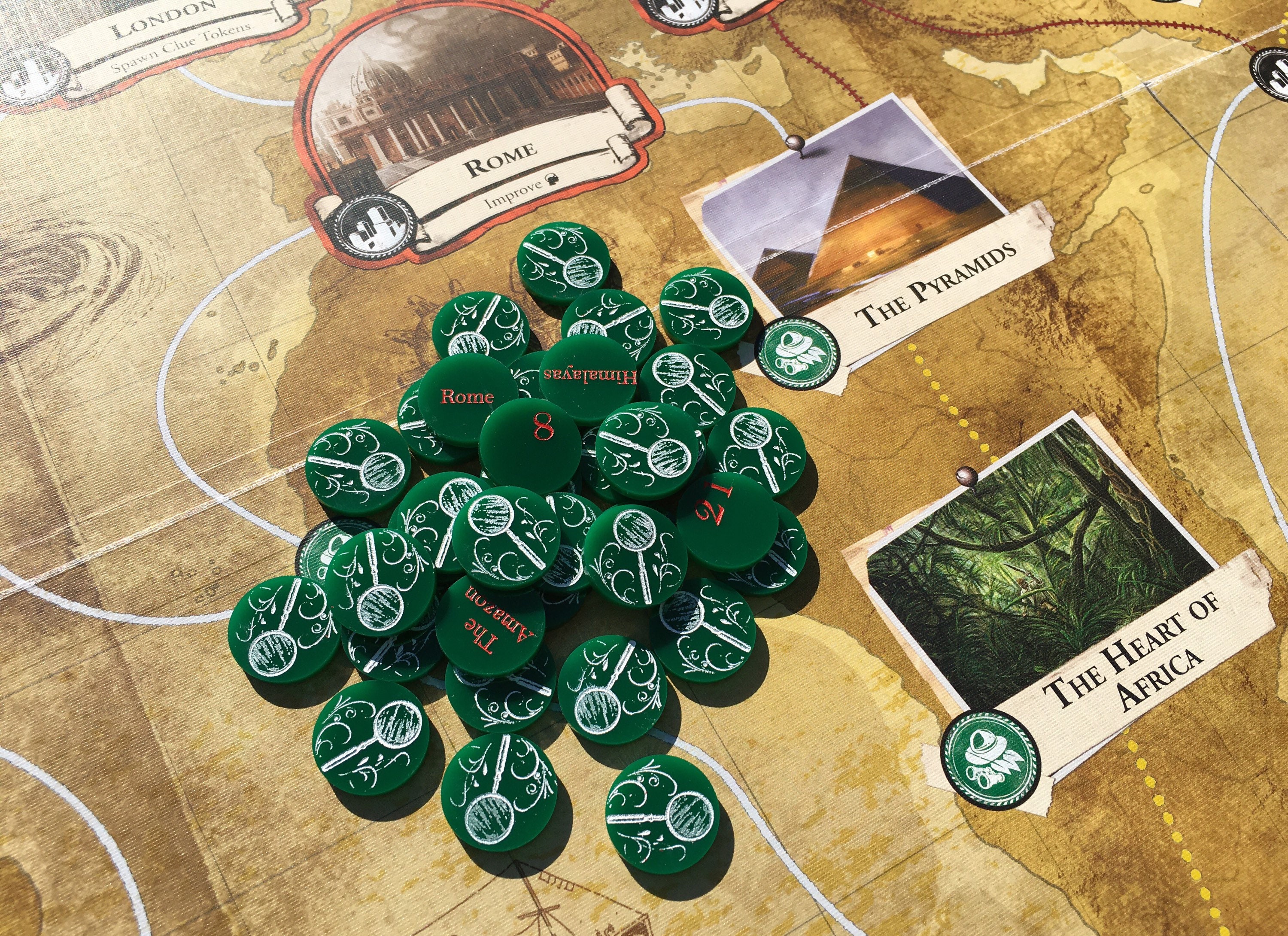 Eldritch Horror Clue Tokens, Original Game and Expansions, Dual Sided, Fan Made, Opaque Green