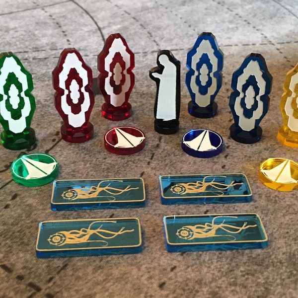Unofficial Dune Imperium  Compatible Rise of IX Expansion: Mentat, Freighter, Dreadnaught, and Snooper Tokens. Fan Made.