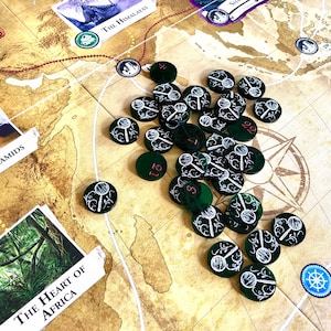 Eldritch Horror Clue Tokens, jogo original e expansões, dupla face, feito em leque, verde transparente