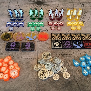 Unofficial Dune Imperium Compatible Set : Solari, Spice, Water, Voice, Faction, Harkonnen, Point, Banners, Agents, and Sword Tokens