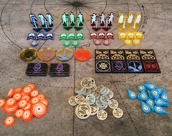 Unofficial Dune Imperium Compatible Set : Solari, Spice, Water, Voice, Faction, Harkonnen, Point, Banners, Agents, and Sword Tokens