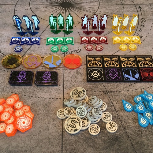Unofficial Dune Imperium Compatible Set : Solari, Spice, Water, Voice, Faction, Harkonnen, Point, Banners, Agents, and shops Sword Tokens
