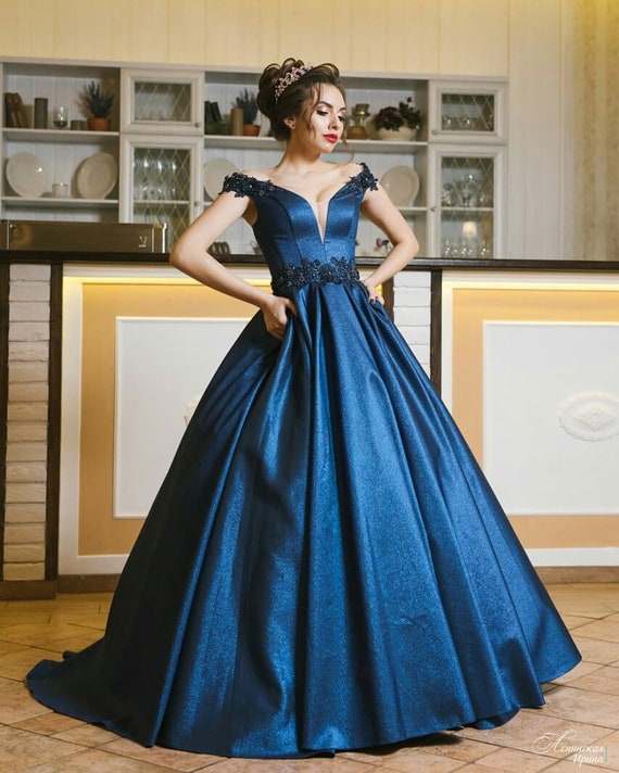 Navy Blue Velvet Dress - Bridesmaid Dress - Formal Evening Gown – Désir  Couture