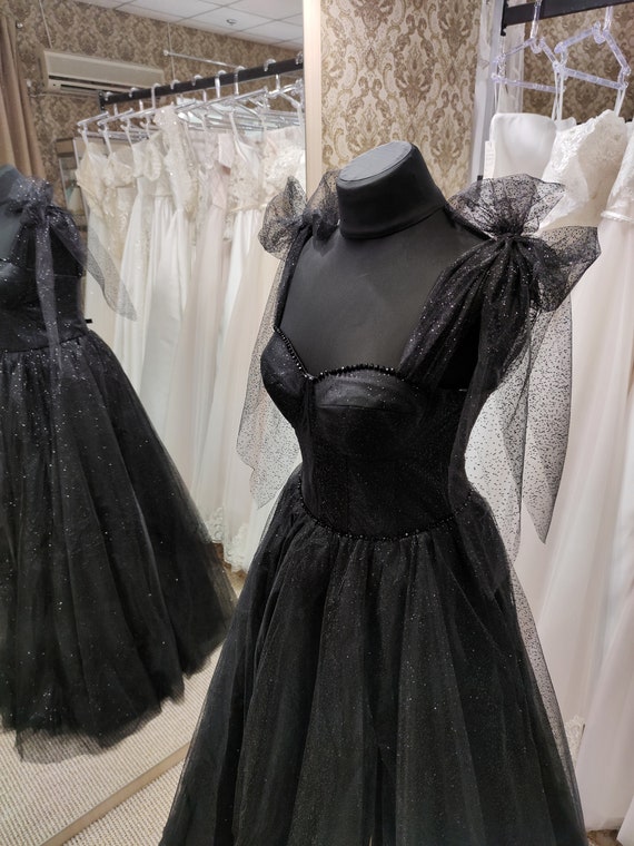 Vestido de tul negro, vestido de noche sin mangas, vestido de noche negro,  vestido de fiesta negro, vestido de invitada de boda, vestido de corsé -   España