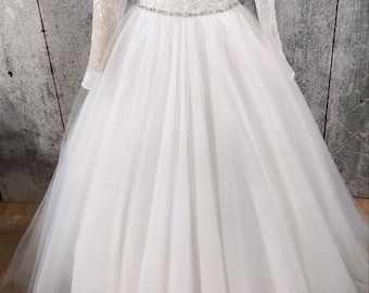 Long Sleeve Wedding Dress,Custom Wedding Dress, Romantic Simple Wedding Dress, GlitterTulle Wedding Dress