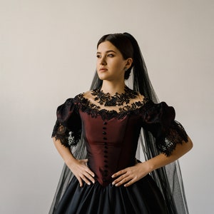 Gothic Black Wedding Dress, Long Sleeve Elegant Wedding Dress, Gothic Dress, Long Train Black Dress