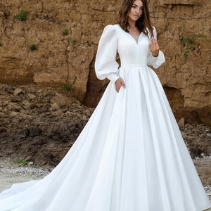 Satin Wedding Dress Long Sleeve -  Australia