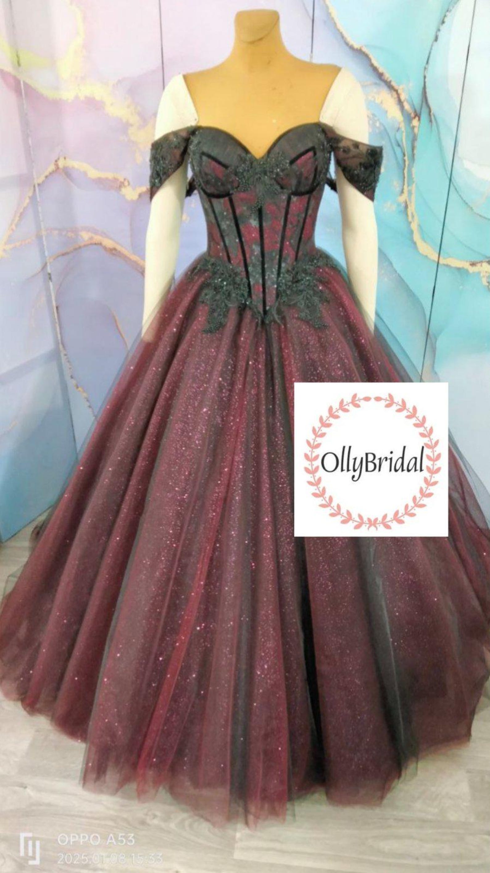 Lace up off Shoulder Wedding Gown, Halloween Black Burgundy Wedding ...
