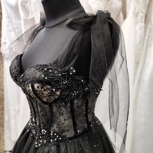 Tulle Black Party Dress, Prom Evening Dress, Off Shoulder Gown, Prom Dress, A-Line Party Dress, Maxi Corset Dress, Elegant Evening Dress image 5