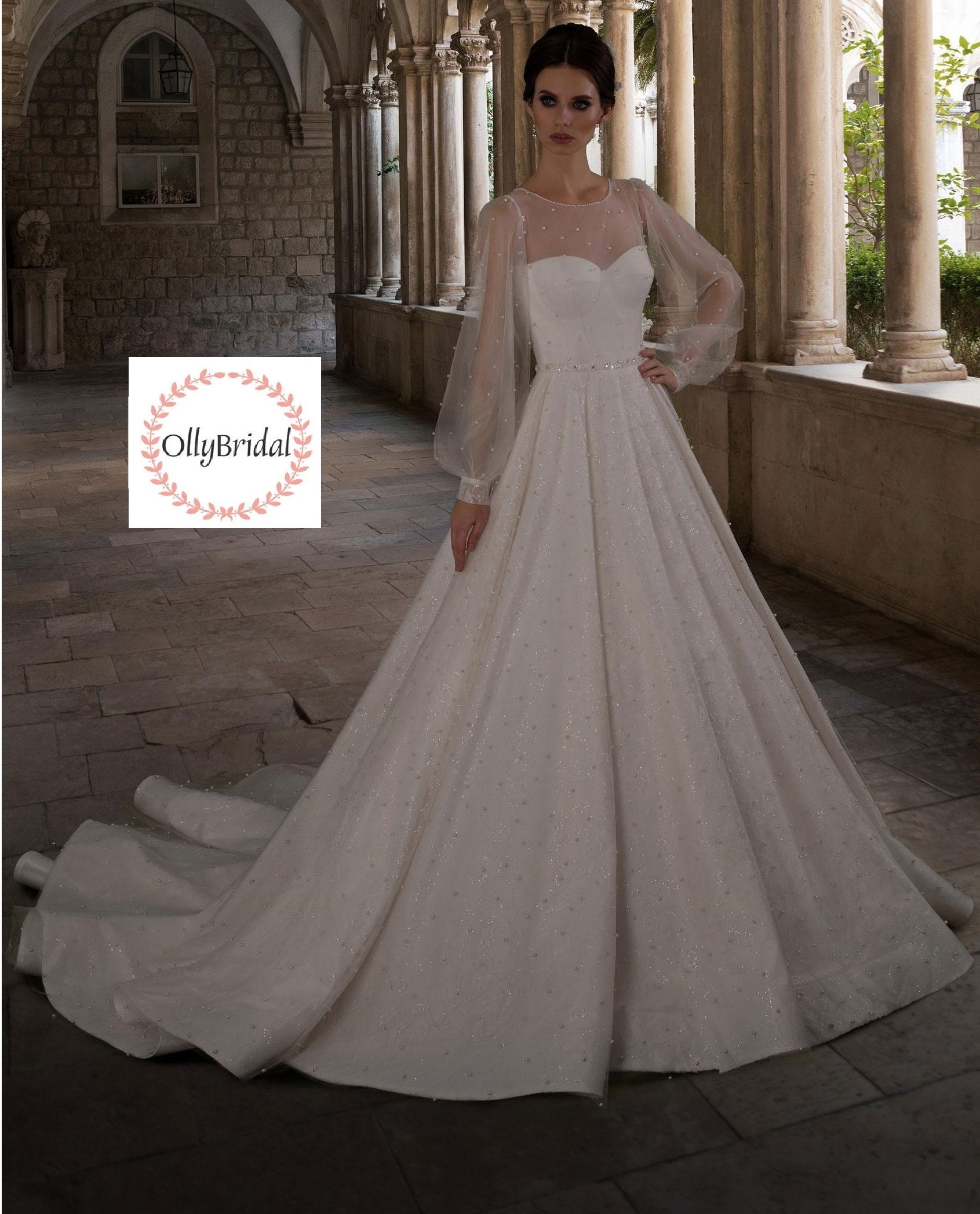 Long Sleeve A-line Tulle KATE WEDDING GOWN A1074W by Andrea & Leo Cout –  Ariststyles
