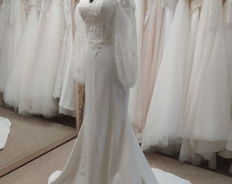 Elegant Wedding Dress, Mermaid Bridal Gown,Romantic Bridal Dress,Bridal Detachable Train Dress,Long Train Wedding Dress
