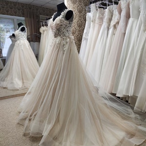 Elegant Wedding Dress, Romantic Bridal Dress, Long Train Wedding Dress, Boho Floral Lace Dress Deep V-neckline, Rustic Wedding Dress image 2