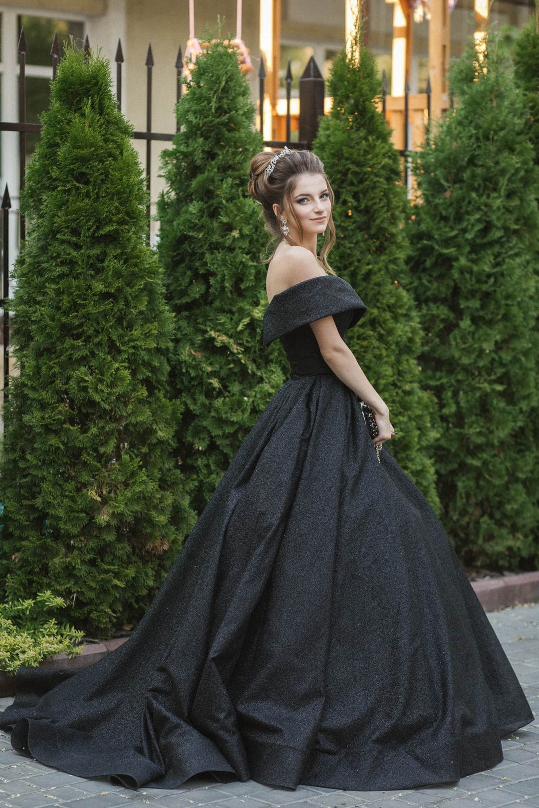 black gown dress near me Wedding Dress, Halloween Wedding Dress, Ball Wedding Dress,Bridal Gown,Black Prom Dress,Sparkle Black Evening Dress,Prom please follow these measurements PromotionName: End of Season Sale Asymmetrical Midi Wedding Guest color:BLACK - Black/White