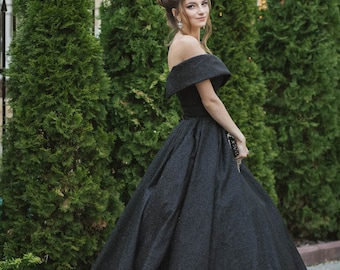 Black Wedding Dress, Halloween Wedding Dress, Ball Gown Wedding Dress,Bridal Gown,Black Prom Dress,Sparkle Black Evening Dress,Prom Dress