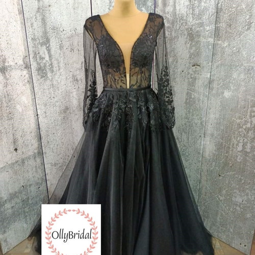 Black Bridal Gown Tulle Lace Dress Simple Dress Prom Dress - Etsy