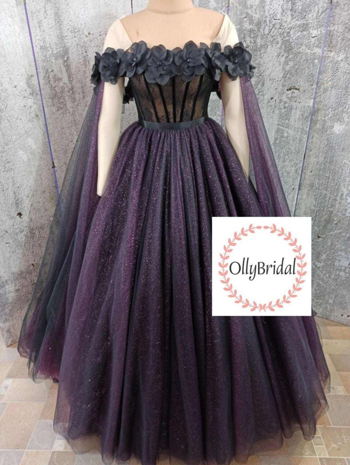 Black Purple Bridal Dress, Black Gothic Wedding Dress, off Shoulder ...