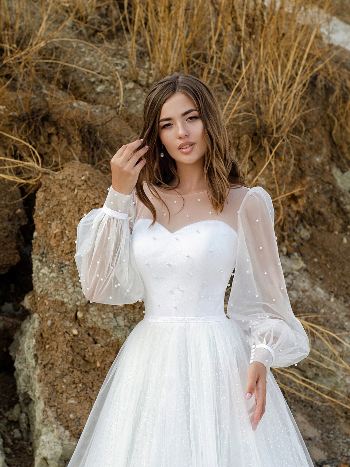 Simple Rustic Wedding Dress Long Sleeves Bridal Gown Boho - Etsy
