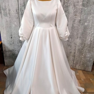 Modest Wedding Dress, Satin Wedding Dress, Long Sleeve Wedding Dress, Sleeves Simple Wedding Dress, Plus Size Wedding Dress