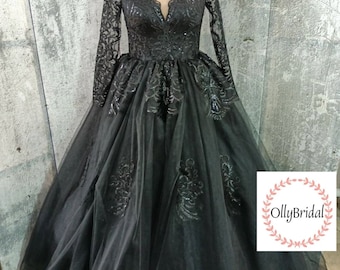 Black Bridal Gown, Tulle Lace Dress, Simple Dress, Black Wedding Dress, Feminine Party Dress