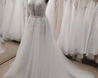 Boho Wedding Dresses Long Train, Royal Wedding Dress, V-Neck Dress, Off the Sholders Dress, Wedding Gown, Open Back Wedding Gown