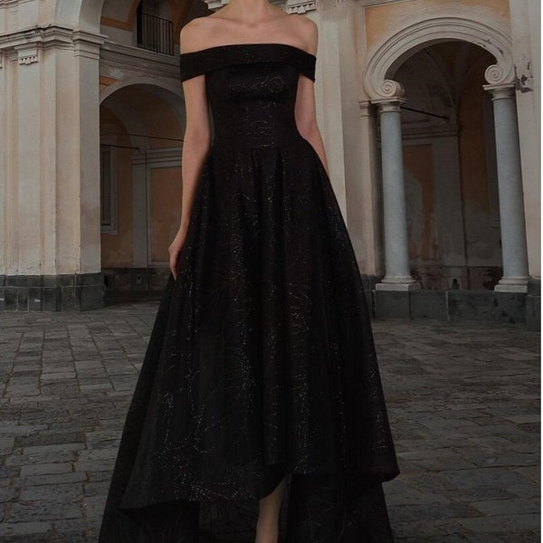 Off Shoulder Corset Dress,  Black Prom Gown, Elegant Evevning Dress, Party Dress, Bridesmaid Dress