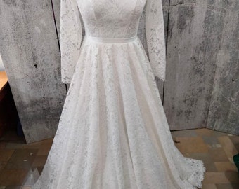 Long Sleeves Wedding Dress,Bohemian Bridal Dress, Custom made Dress, Vintage Wedding Dress, Lace Wedding Dress