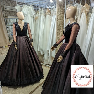 Black Gothic Wedding Dress, Long Sleeve Black Wedding Dress, Gothic Dress, Lace Black Bridal Gown