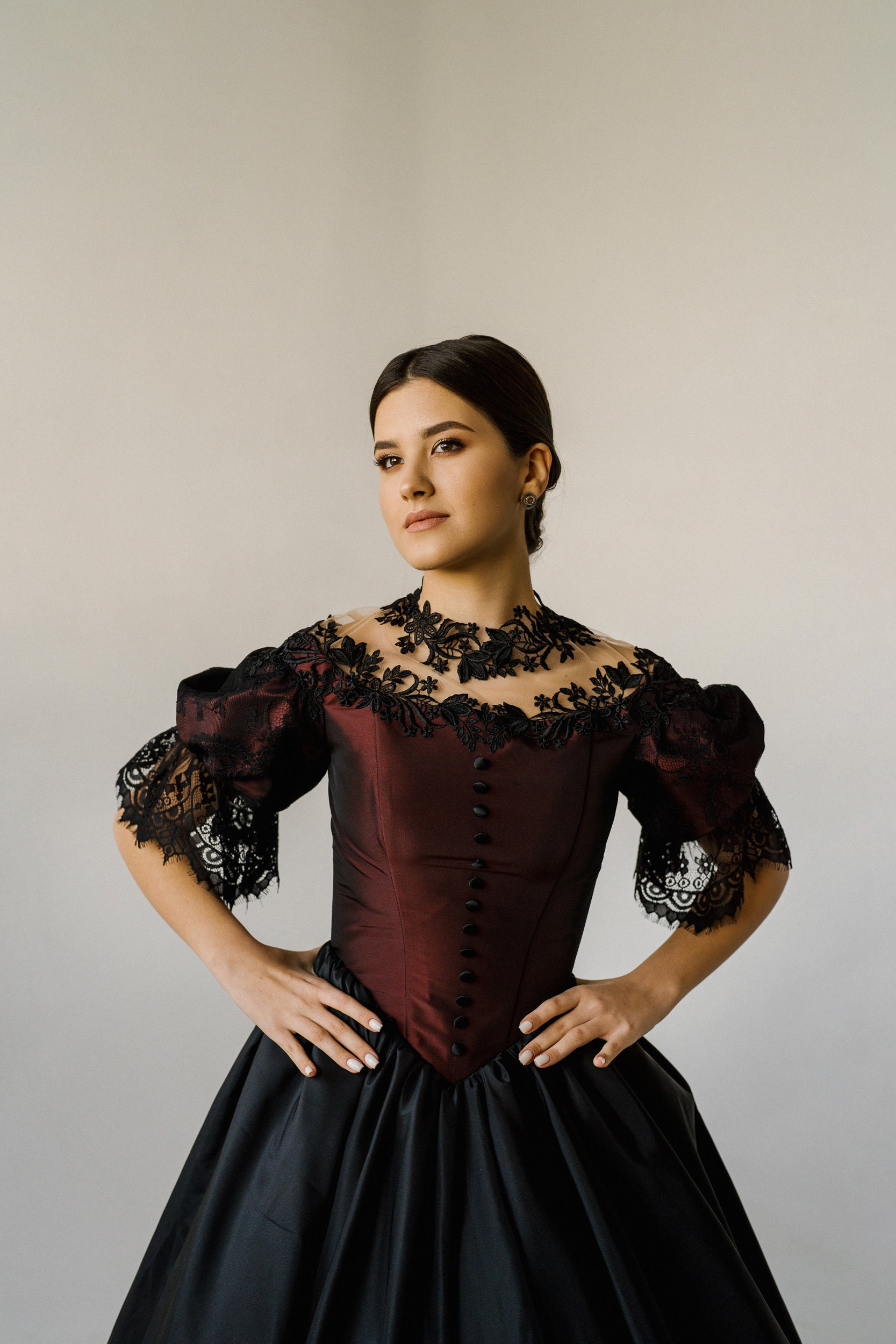 Gothic Black Wedding Dress, Long Sleeve Elegant Wedding Dress, Gothic ...