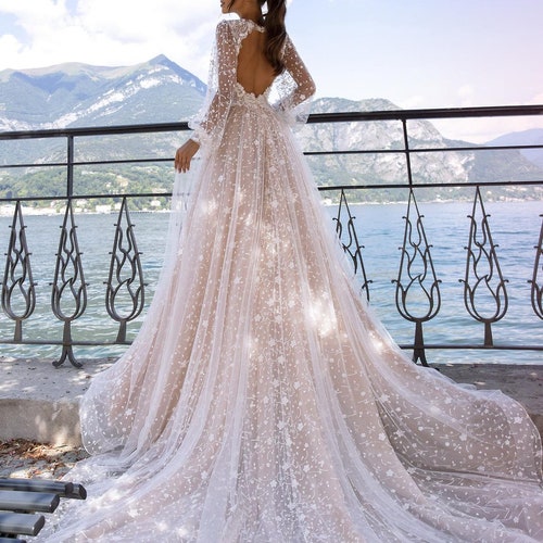 Beach Wedding Dressa-line Bridal Gown With Long Train - Etsy