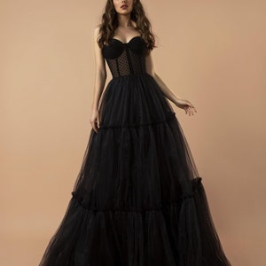 Black Tulle Dress, Simple Dress, Prom Dress, Evening Dress, Wedding Guest Dress, Corset Dress