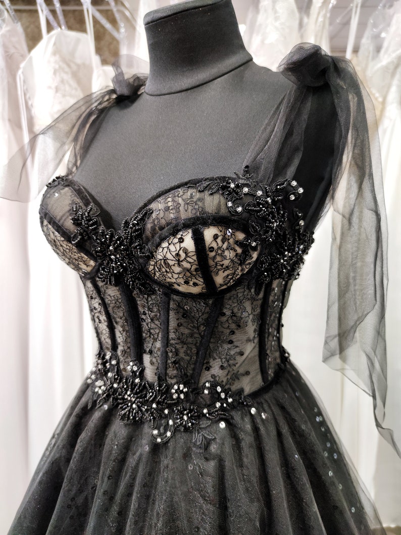 Tulle Black Party Dress, Prom Evening Dress, Off Shoulder Gown, Prom Dress, A-Line Party Dress, Maxi Corset Dress, Elegant Evening Dress image 3