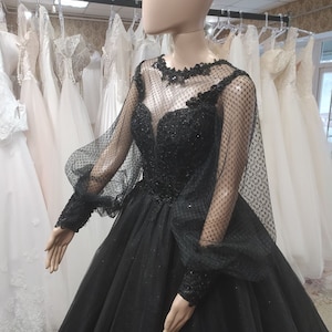 BLack Bridal Gown, Elegant Evevning Dress, Party Dress, Bridesmaid Dress