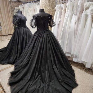 Gothic Black Wedding Dress, Black Lace Bridal Gown, Black Tulle Dress, Formal Lace Dress, Plus Size Bridal Gown image 3