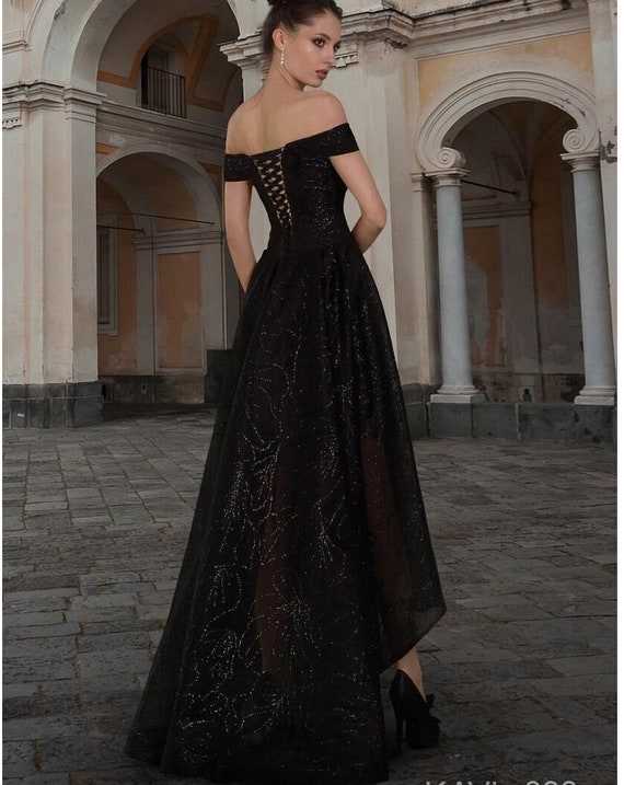 Off Shoulder Corset Dress, Black Prom Gown, Elegant Evevning Dress