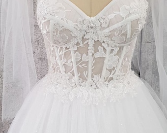 Tulle Glitter Wedding Dress, Wedding Dress, Off Shoulder Gown, Maxi Corset Dress, Custom Size Dress, Elegant Dress