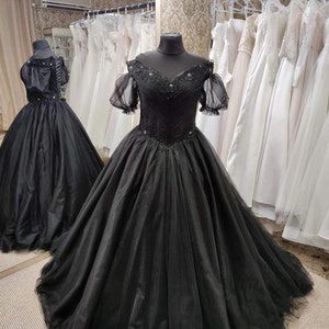 Gothic Black Wedding Dress, Black Lace Bridal Gown, Black Tulle Dress, Formal Lace Dress, Plus Size Bridal Gown image 2