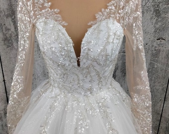 Ballgown Bridal Dress, Long Sleeves Dress, Rustic Bridal Dress, Fabulous Wedding Dress, Ivory Wedding Dress, Bohemian Wedding Dress