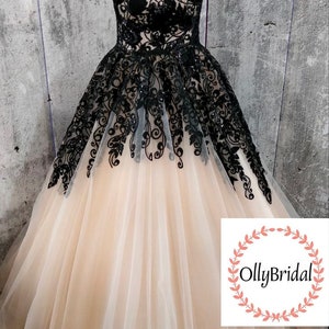 Black Lace Bridal Gown, Black Tulle Dress, Formal Lace Dress, Plus Size Bridal Gown, Gothic Wedding Dress