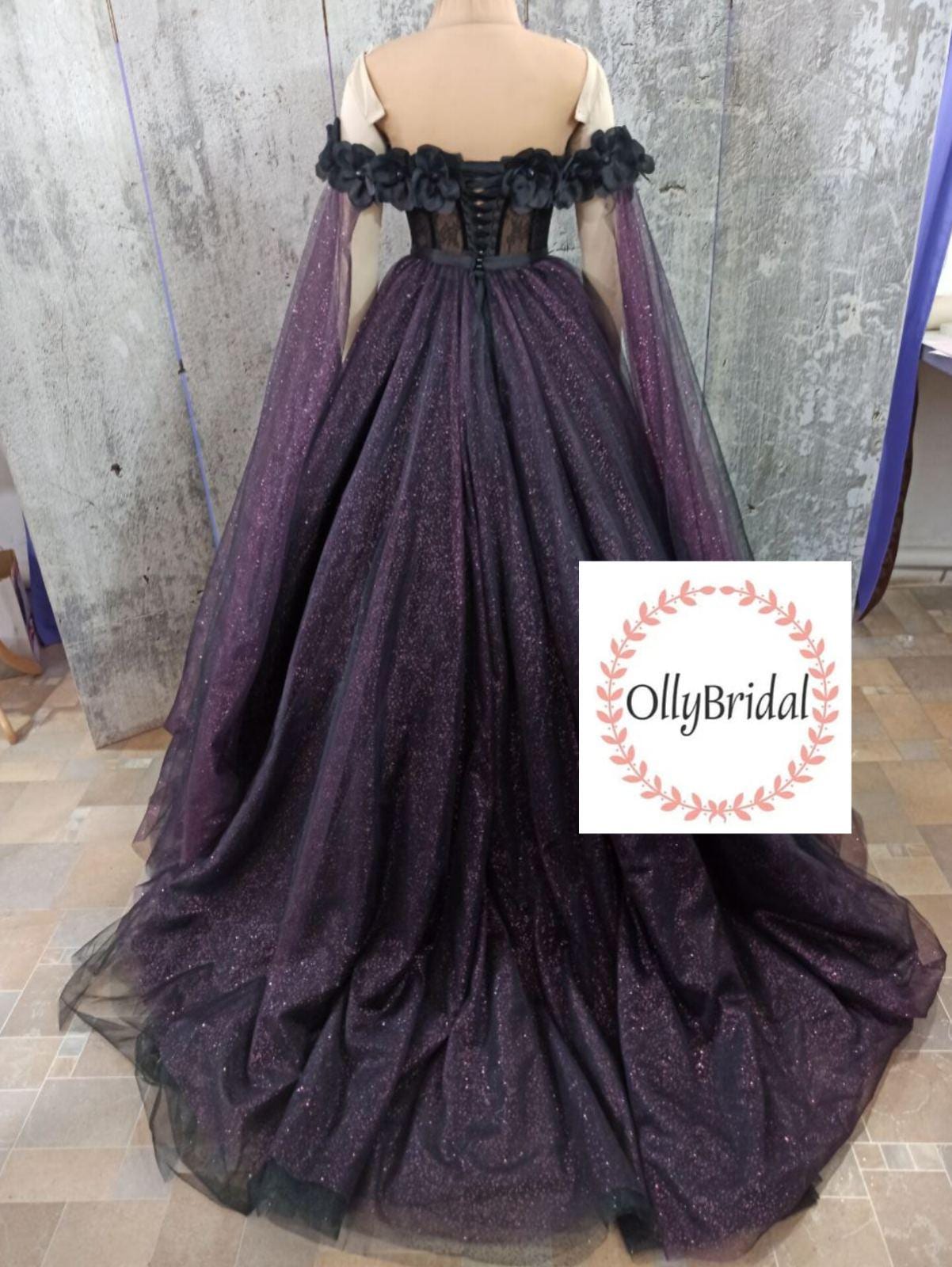 Black Purple Bridal Dress, Black Gothic Wedding Dress, off Shoulder ...