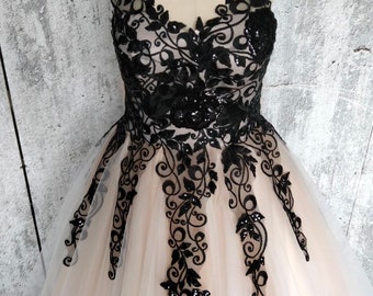 Black Lace Gown, Black Tulle Dress, Formal Lace Dress, Plus Size Bridal Gown, Gothic Wedding Dress