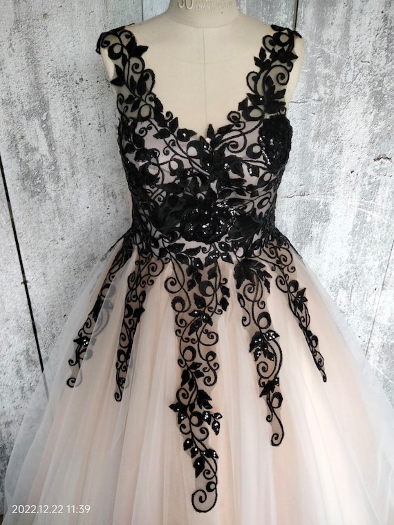 Black Lace Gown, Black Tulle Dress, Formal Lace Dress, Plus Size Bridal Gown, Gothic Wedding Dress
