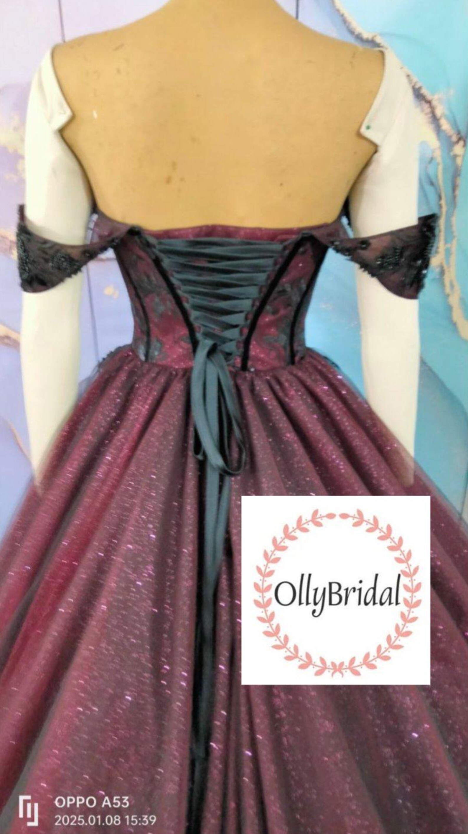 Lace up off Shoulder Wedding Gown, Halloween Black Burgundy Wedding ...
