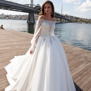 Long Sleeves Wedding Dress Long Sleeves With Puffs Stylish - Etsy