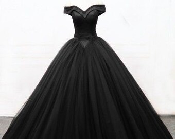 Off Shoulders Black Wedding Dress, Wedding Guest Dress, Girls Graduation Dress, Satin Luxury Dress, Bridesmaid Dress, Long Length Dress