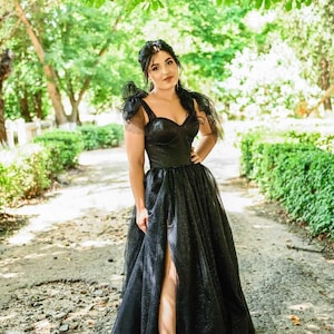 Black Tulle Dress, Sleeveless Evening Dress, Black Evening Gown, Black Party Dress, Wedding Guest Dress, Corset Dress