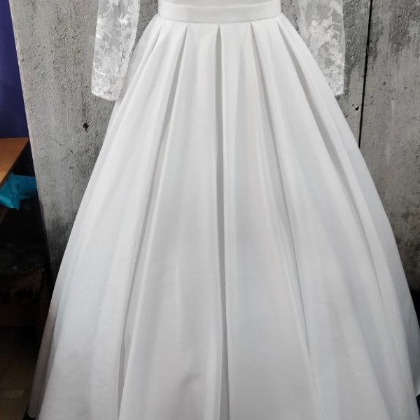 Modest Wedding Dress, Satin Wedding Dress, Long Sleeve Wedding Dress, Sleeves Simple Wedding Dress, Plus Size Wedding Dress