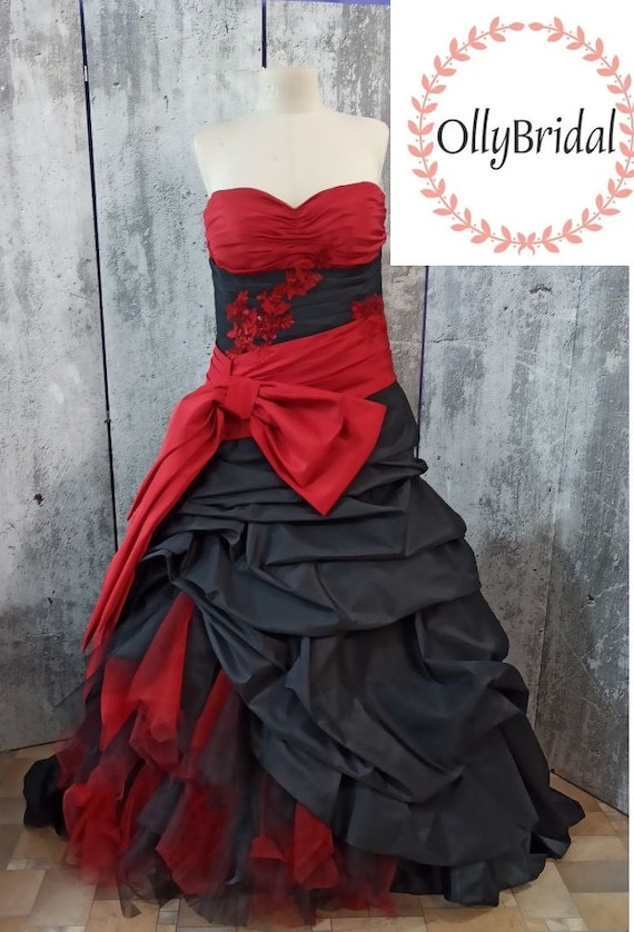 Vestido de novia gotico rojo negro vestido de novia elegante sin mangas vestido gotico vestido rojo negro de tren largo Etsy Mexico