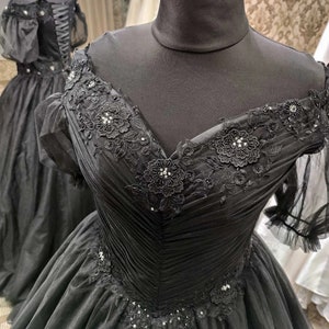 Gothic Black Wedding Dress, Black Lace Bridal Gown, Black Tulle Dress, Formal Lace Dress, Plus Size Bridal Gown image 1