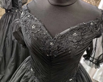 Abito da sposa nero gotico, abito da sposa in pizzo nero, abito in tulle nero, abito formale in pizzo, abito da sposa taglie forti