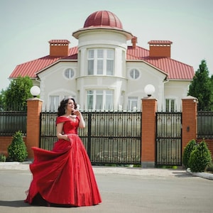 Red Glitter Evening Dress, Red Party Dress,Prom Dress, Evening Dress,Satin Dress, Engagement Luxury Dress, Original Maxi Dress
